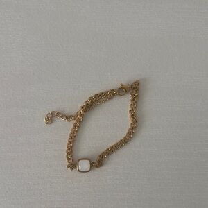 Gold-Tone Chain Bracelet with White Stone Accent